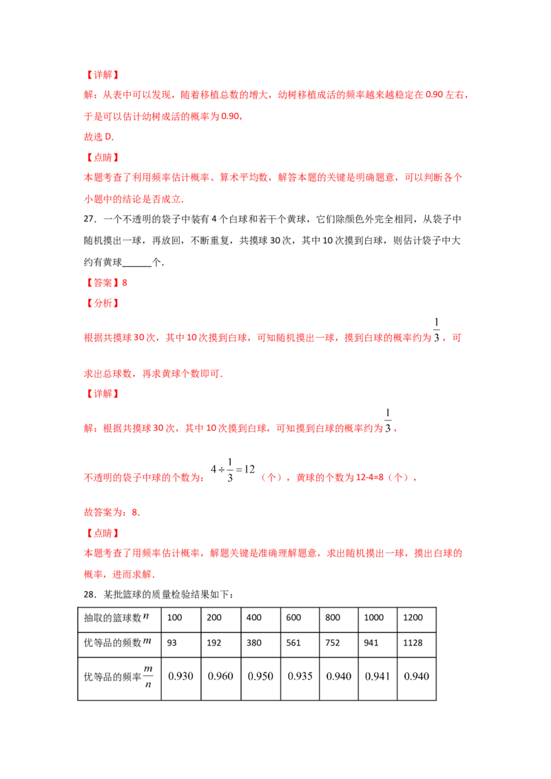 专题20用频率估计概率(基础题型)(解析版)_北师大初中数学_9上-北师大版初中数学_06专项讲练_满分攻略2022-2023学年九年级数学上册《基础题型+重难题型》高分突破系列（北师大版）