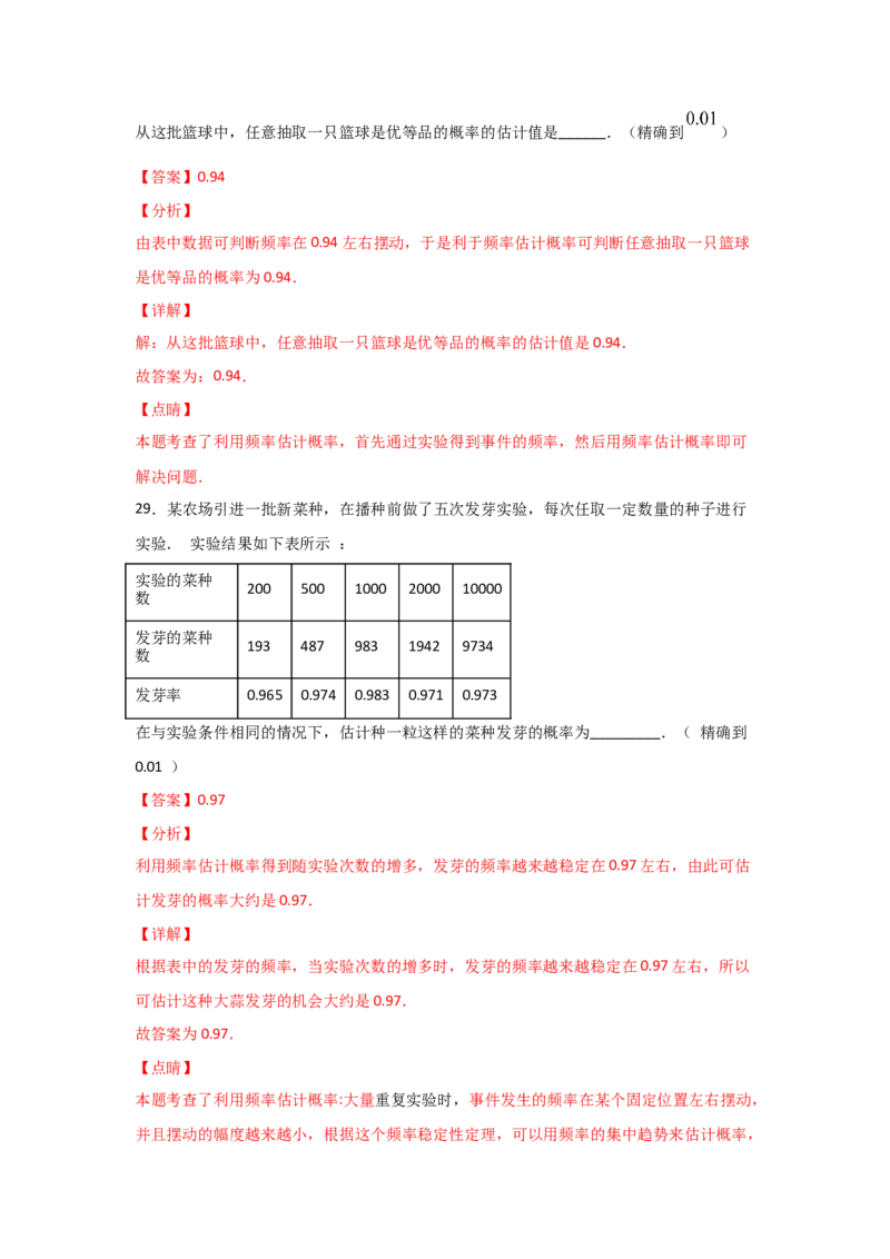 专题20用频率估计概率(基础题型)(解析版)_北师大初中数学_9上-北师大版初中数学_06专项讲练_满分攻略2022-2023学年九年级数学上册《基础题型+重难题型》高分突破系列（北师大版）