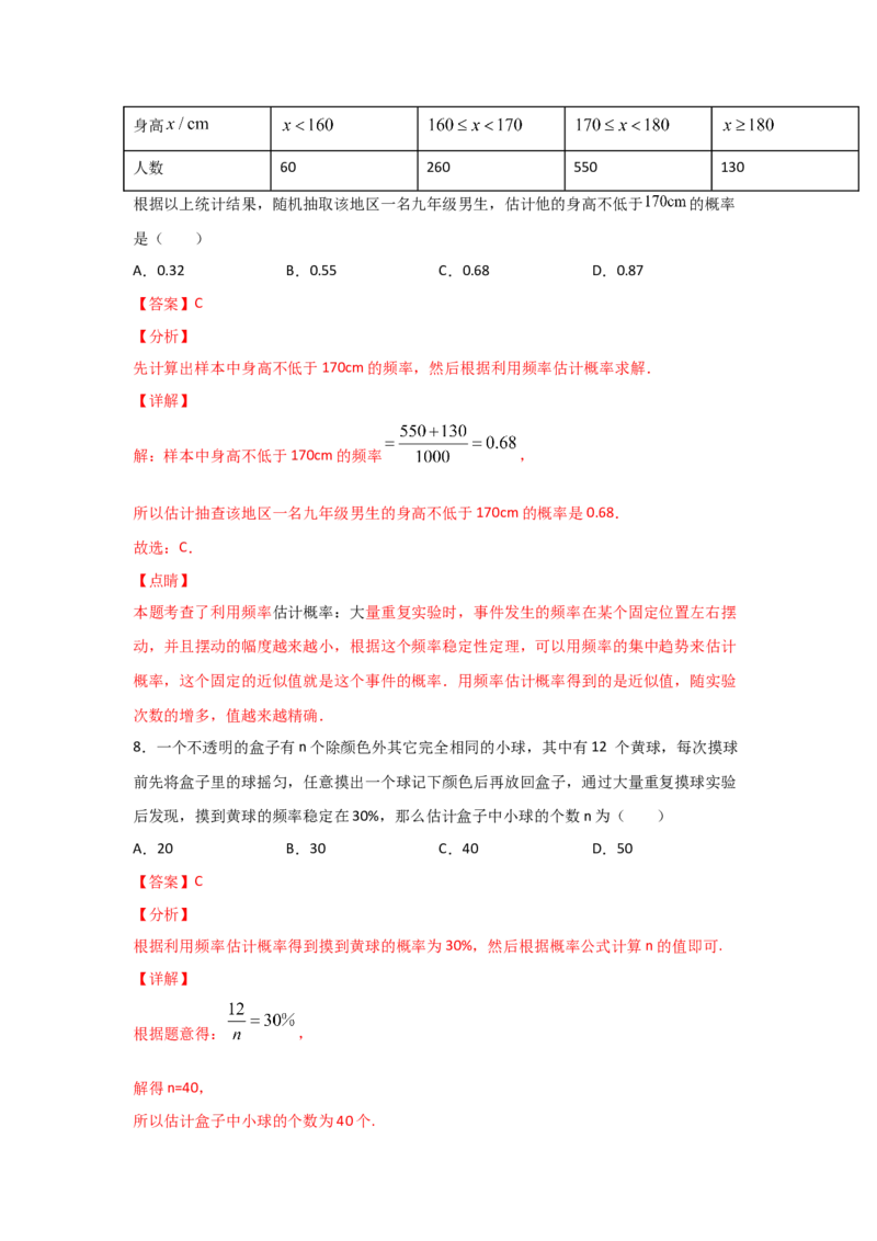 专题20用频率估计概率(基础题型)(解析版)_北师大初中数学_9上-北师大版初中数学_06专项讲练_满分攻略2022-2023学年九年级数学上册《基础题型+重难题型》高分突破系列（北师大版）