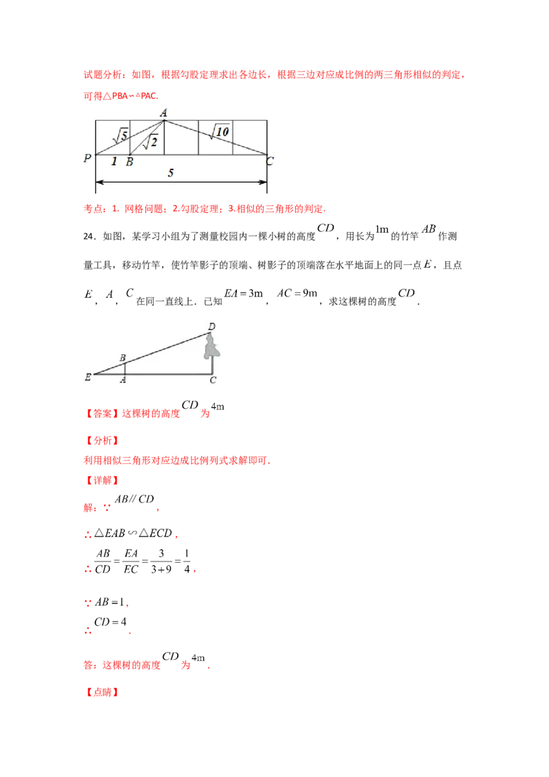 专题30利用相似三角形测高(基础题型)(解析版)_北师大初中数学_9上-北师大版初中数学_06专项讲练