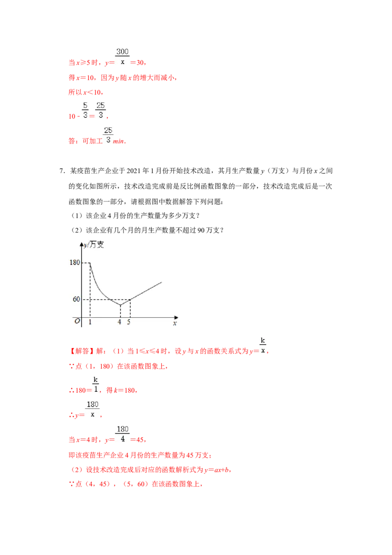 专题6.2反比例函数的实际应用（专项训练）（解析版）_北师大初中数学_9上-北师大版初中数学_06专项讲练_2022-2023学年九年级数学上册《同步考点解读&bull;专题训练》（北师大版）