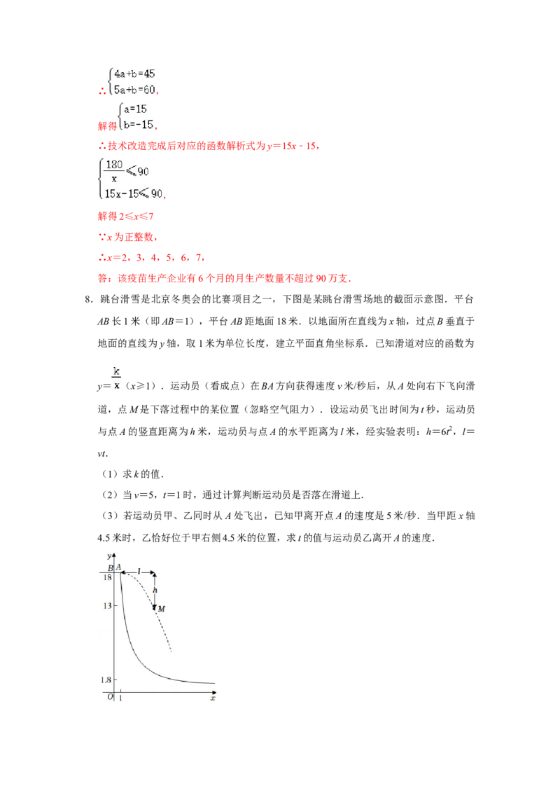 专题6.2反比例函数的实际应用（专项训练）（解析版）_北师大初中数学_9上-北师大版初中数学_06专项讲练_2022-2023学年九年级数学上册《同步考点解读&bull;专题训练》（北师大版）