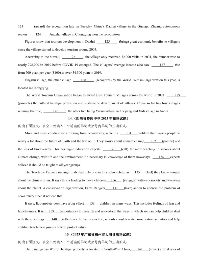 专题28语法填空高频话题(地理环境与环境保护)-2024年新高考英语一轮复习练小题刷大题提能力（原卷版）_03高考英语_新高考复习资料_2024年新高考资料_一轮复习资料_第二部分刷大题