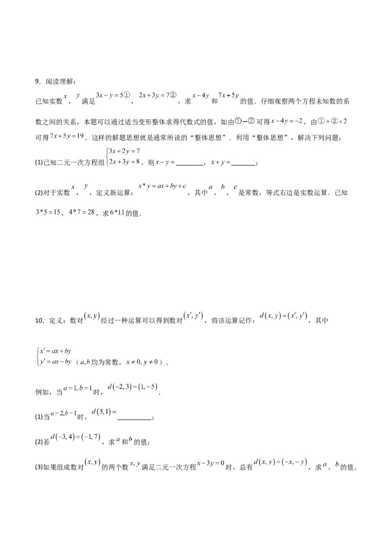 专题13二元一次方程组特殊解的五类综合题型（压轴题专项训练）（学生版）_北师大初中数学_8上-北师大版初中数学_初中数学北师大8上-2025秋季新版_第二套推荐25_08专项讲练