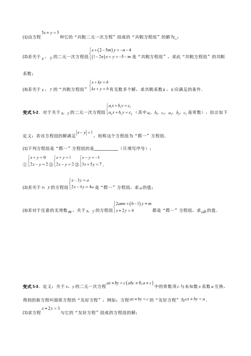 专题13二元一次方程组特殊解的五类综合题型（压轴题专项训练）（学生版）_北师大初中数学_8上-北师大版初中数学_初中数学北师大8上-2025秋季新版_第二套推荐25_08专项讲练