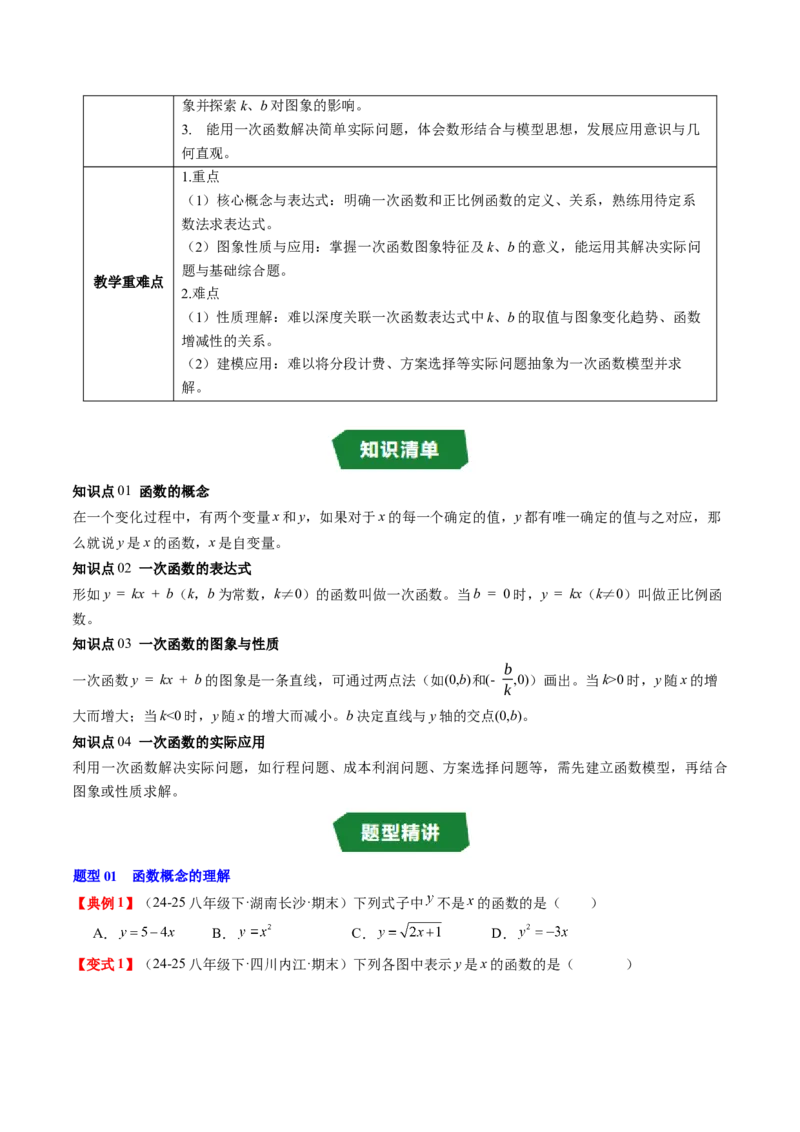 专题4.5第四章复习一次函数（4大考点+10大题型+强化训练）（高效培优讲义）（学生版）_北师大初中数学_8上-北师大版初中数学_初中数学北师大8上-2025秋季新版_第二套推荐25