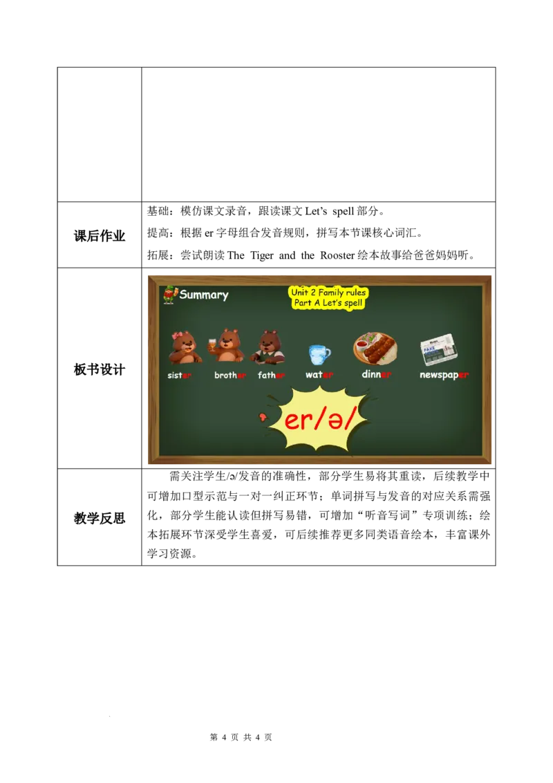 Unit2第3课时PartALet&rsquo;sspell（教学设计）英语人教PEP版四年级下册（新教材）_4下-新英语人教PEP版（2026持续更新）_01课件+教案+学习任务单+练习（更新完第4单元）_2教案