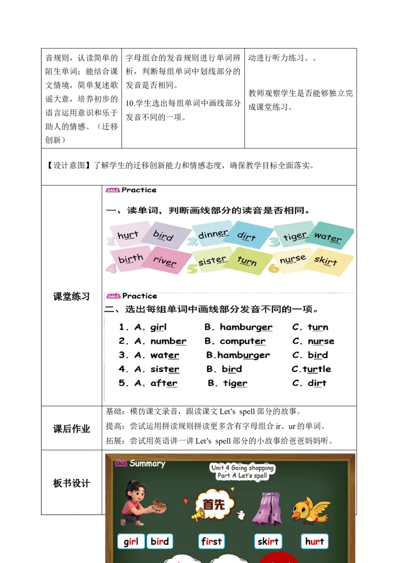Unit4第3课时PartALet&rsquo;sspell（教学设计）英语人教PEP版四年级下册（新教材）.dox_4下-新英语人教PEP版（2026持续更新）_01课件+教案+学习任务单+练习（更新完第4单元）_2教案