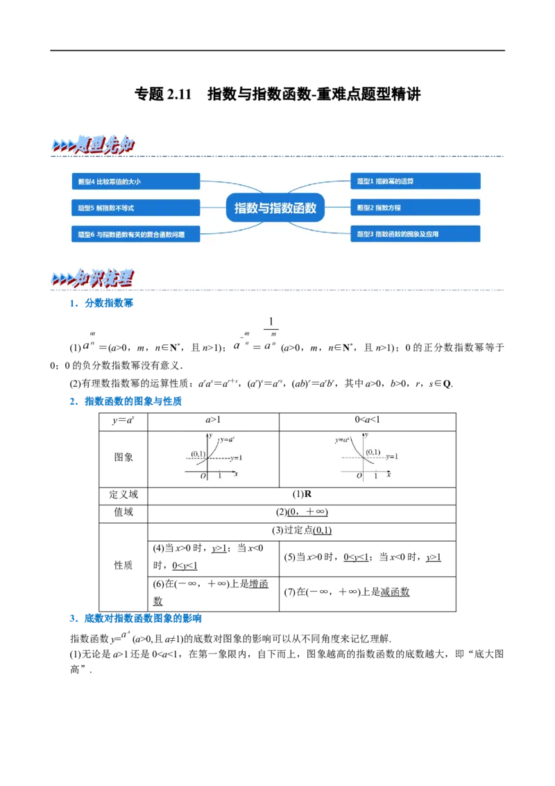专题2.11指数与指数函数-重难点题型精讲（举一反三）（新高考地区专用）（原卷版）_02高考数学_新高考复习资料_2023年新高考资料_一轮复习