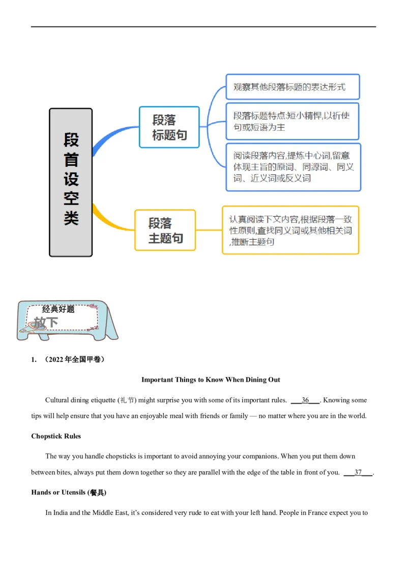 专题20阅读理解：七选五段首主题句--备考2023年高考二轮英语复习讲练测--讲练_03高考英语_通用版（老高考）复习资料_2023年复习资料_二轮复习