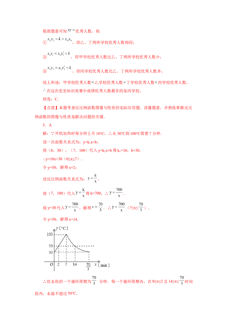 专题6.31《反比例函数》中考常考考点专题（2）（巩固篇）（专项练习）-2022-2023学年九年级数学上册基础知识专项讲练（北师大版）_北师大初中数学_9上-北师大版初中数学_06专项讲练