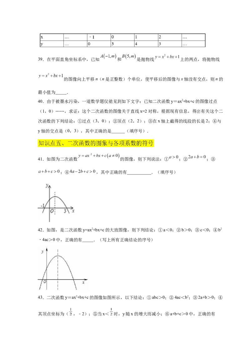 专题2.17二次函数的图像与性质知识点分类专项训练（基础篇）（_北师大初中数学_9下-北师大版初中数学_05习题试卷_1课时练习_同步练习（第2套）