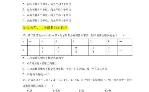 专题2.17二次函数的图像与性质知识点分类专项训练（基础篇）（_北师大初中数学_9下-北师大版初中数学_05习题试卷_1课时练习_同步练习（第2套）