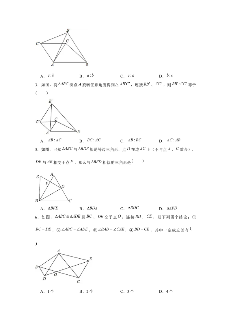 专题4.6相似三角形中的手拉手模型（强化）（原卷版）_北师大初中数学_9上-北师大版初中数学_06专项讲练