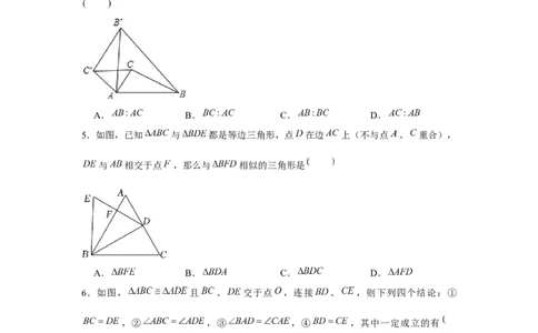 专题4.6相似三角形中的手拉手模型（强化）（原卷版）_北师大初中数学_9上-北师大版初中数学_06专项讲练