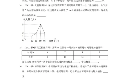 专题6.1平均数、中位数与众数（能力提升）（原卷版）_北师大初中数学_8上-北师大版初中数学_旧版_06专项讲练_2022-2023学年八年级数学上册《同步考点解读&bull;专题训练》（北师大版）