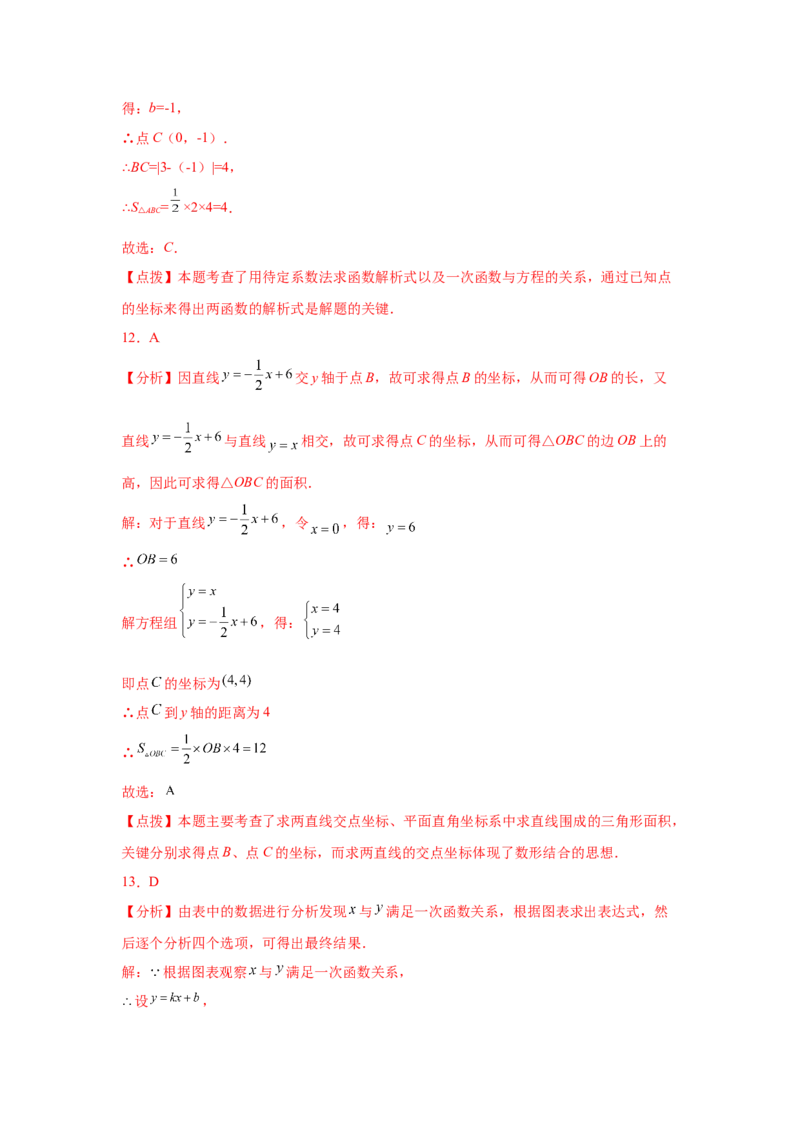 专题5.22二元一次方程（组）与一次函数（专项练习）（巩固篇）-2021-2022学年八年级数学上册基础知识专项讲练（北师大版）_北师大初中数学_8上-北师大版初中数学_旧版_06专项讲练