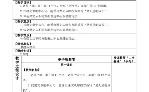 16夏天里的成长优质版教案_25秋1-6年级语文上册课件教案_25秋统编版语文六年级上册_统编版语文六年级上册教学资源包（25秋七彩课堂）_5.第五单元_16夏天里的成长_教案
