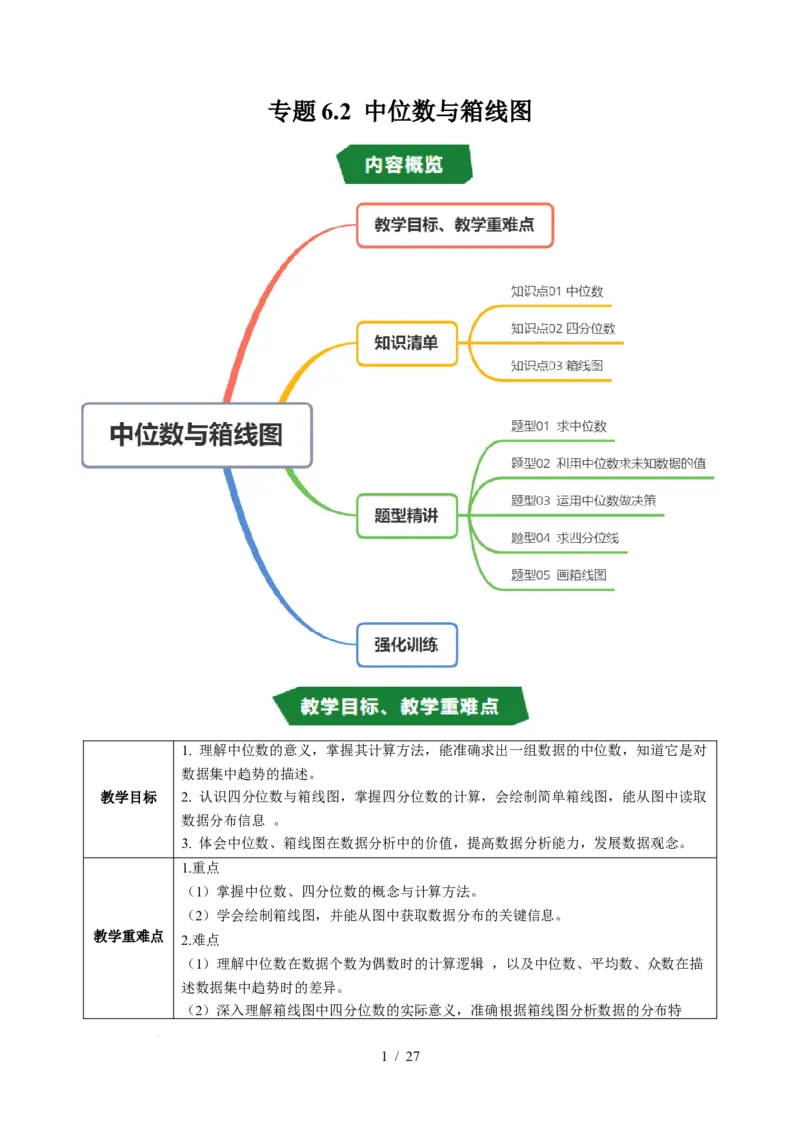 专题6.2中位数与箱线图（高效培优讲义）（教师版）_北师大初中数学_8上-北师大版初中数学_初中数学北师大8上-2025秋季新版_第二套推荐25_08专项讲练