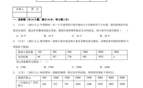 专题10用频率估计概率（原卷版）_北师大初中数学_9上-北师大版初中数学_06专项讲练_挑战压轴题2022-2023学年九年级数学上册压轴题专题精选汇编（北师大版）