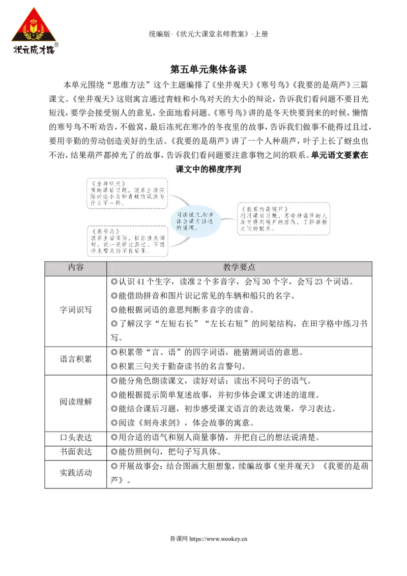 11坐井观天教案_25秋1-6年级语文上册课件教案_25秋统编版语文二年级上册_统编版语文二年级上册教学资源包（25秋状元大课堂）_2.2语上教案_5.第五单元