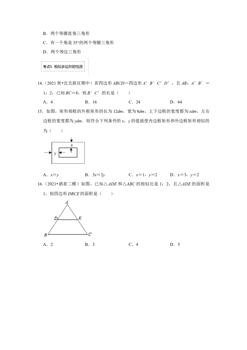 专题4.1图形的相似（专项训练）-2022-2023学年九年级数学上册《同步考点解读&bull;专题训练》（北师大版）_北师大初中数学_9上-北师大版初中数学_06专项讲练