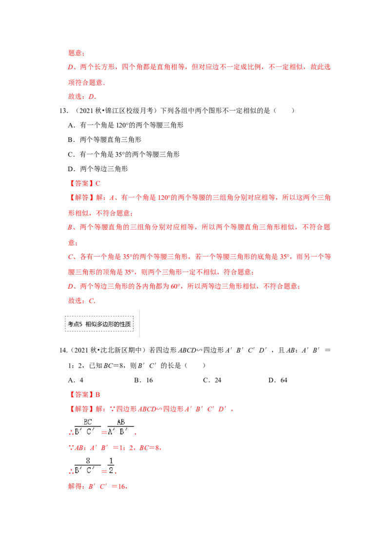 专题4.1图形的相似（专项训练）-2022-2023学年九年级数学上册《同步考点解读&bull;专题训练》（北师大版）_北师大初中数学_9上-北师大版初中数学_06专项讲练