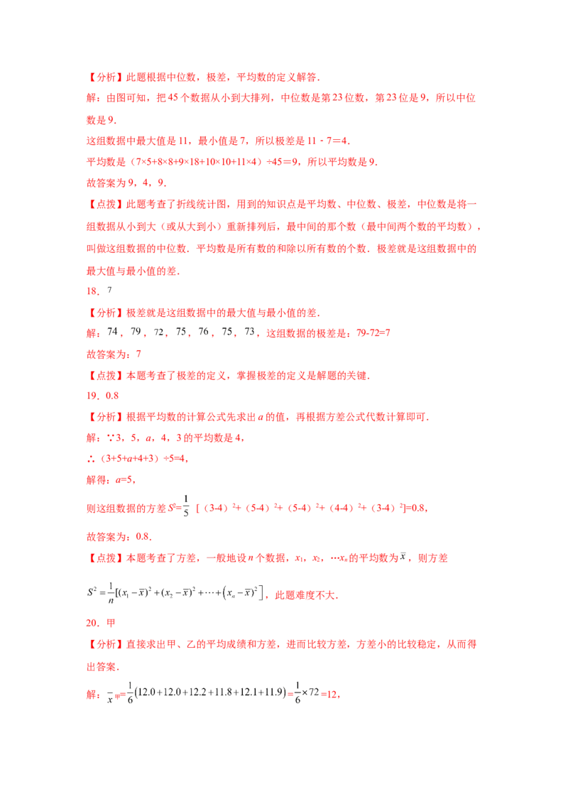 专题6.2《数据的分析》全章复习与巩固（基础篇）（专项练习）-2021-2022学年八年级数学上册基础知识专项讲练（北师大版）_北师大初中数学_8上-北师大版初中数学_旧版_06专项讲练