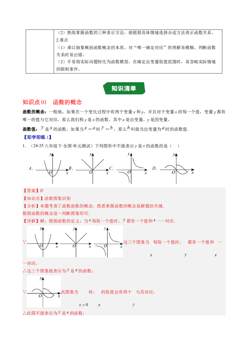 专题4.1函数（高效培优讲义）（教师版）(1)_北师大初中数学_8上-北师大版初中数学_初中数学北师大8上-2025秋季新版_第二套推荐25_08专项讲练_北师大版2025秋培优专项讲义（更新中）