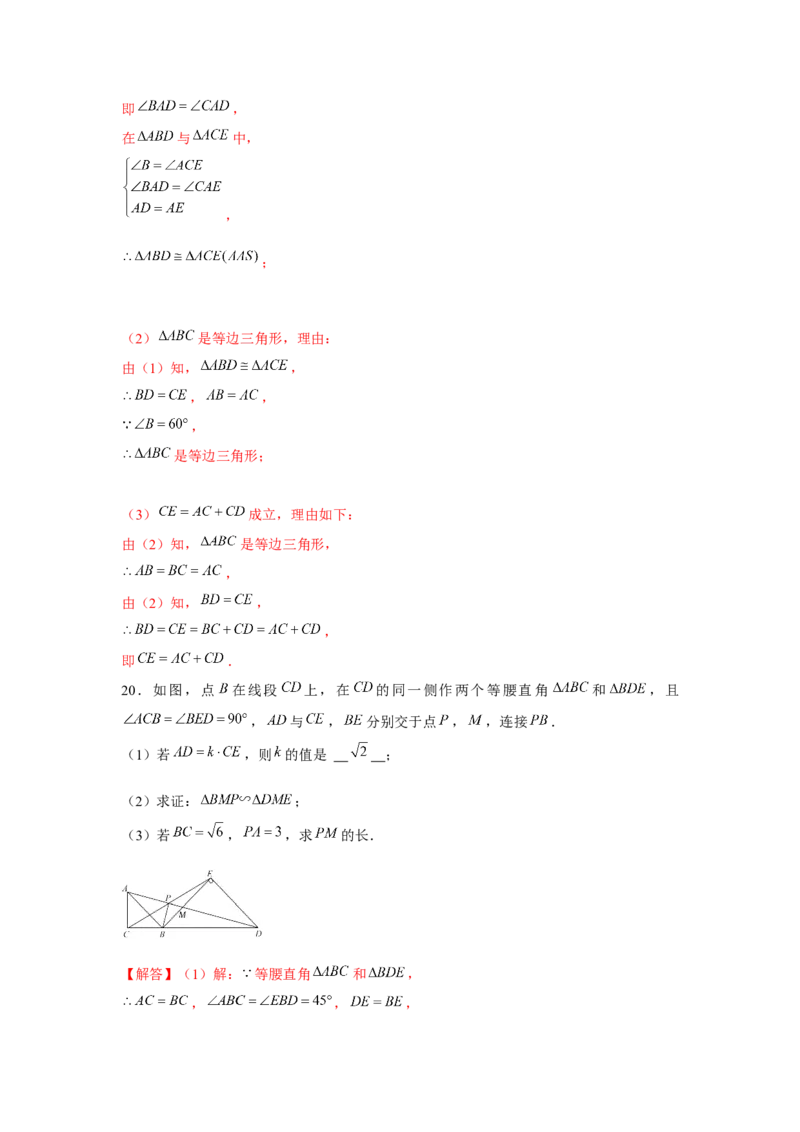 专题4.6相似三角形中的手拉手模型（强化）（解析版）_北师大初中数学_9上-北师大版初中数学_06专项讲练