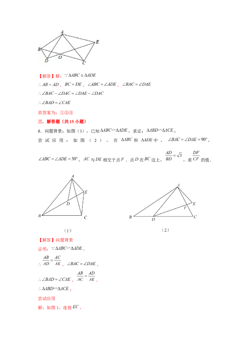专题4.6相似三角形中的手拉手模型（强化）（解析版）_北师大初中数学_9上-北师大版初中数学_06专项讲练