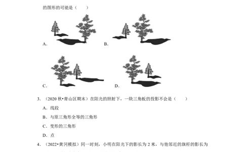 专题5.1投影（专项训练）（原卷版）_北师大初中数学_9上-北师大版初中数学_06专项讲练_2022-2023学年九年级数学上册《同步考点解读&bull;专题训练》（北师大版）