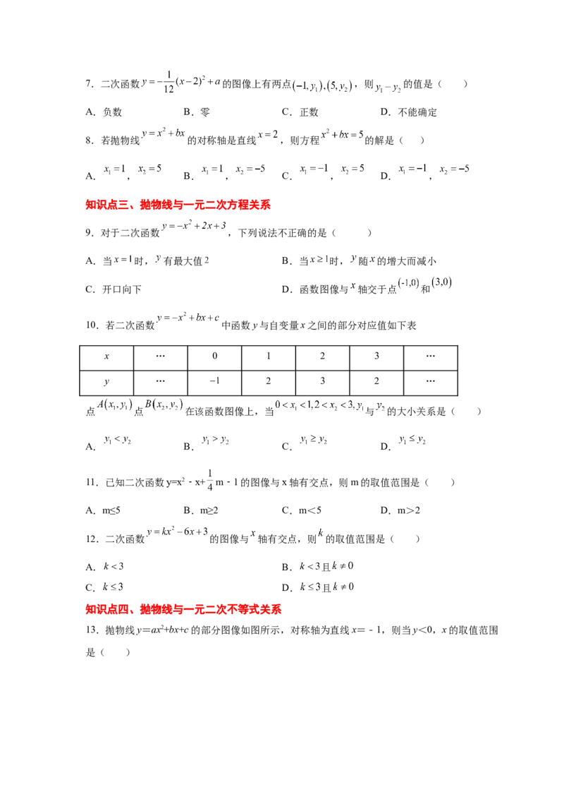 专题2.33二次函数知识点分类专题训练（基础篇）（专项练习3）-2_北师大初中数学_9下-北师大版初中数学_05习题试卷_1课时练习_同步练习（第2套）