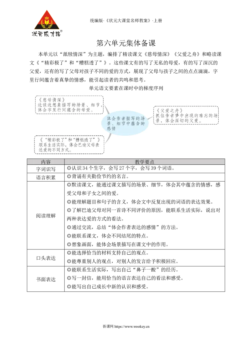 18慈母情深教案_25秋1-6年级语文上册课件教案_25秋统编版语文五年级上册_统编版语文五年级上册教学资源包（25秋状元大课堂）_4-《状元大课堂》五年级语文上册_五年级语文上册_教案