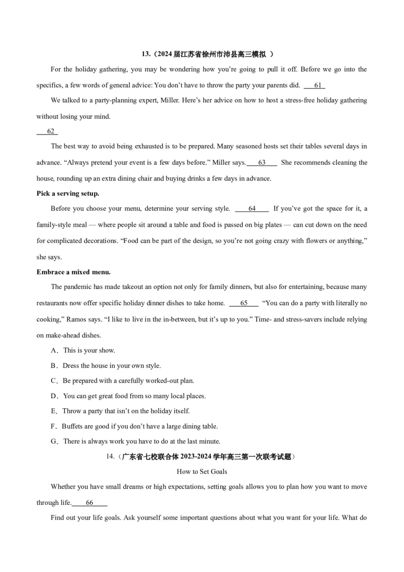 专题24阅读理解之七选五-2024年新高考英语一轮复习练小题刷大题提能力（原卷版）_03高考英语_新高考复习资料_2024年新高考资料_一轮复习资料_第二部分刷大题_阅读+完形填空+语法填空