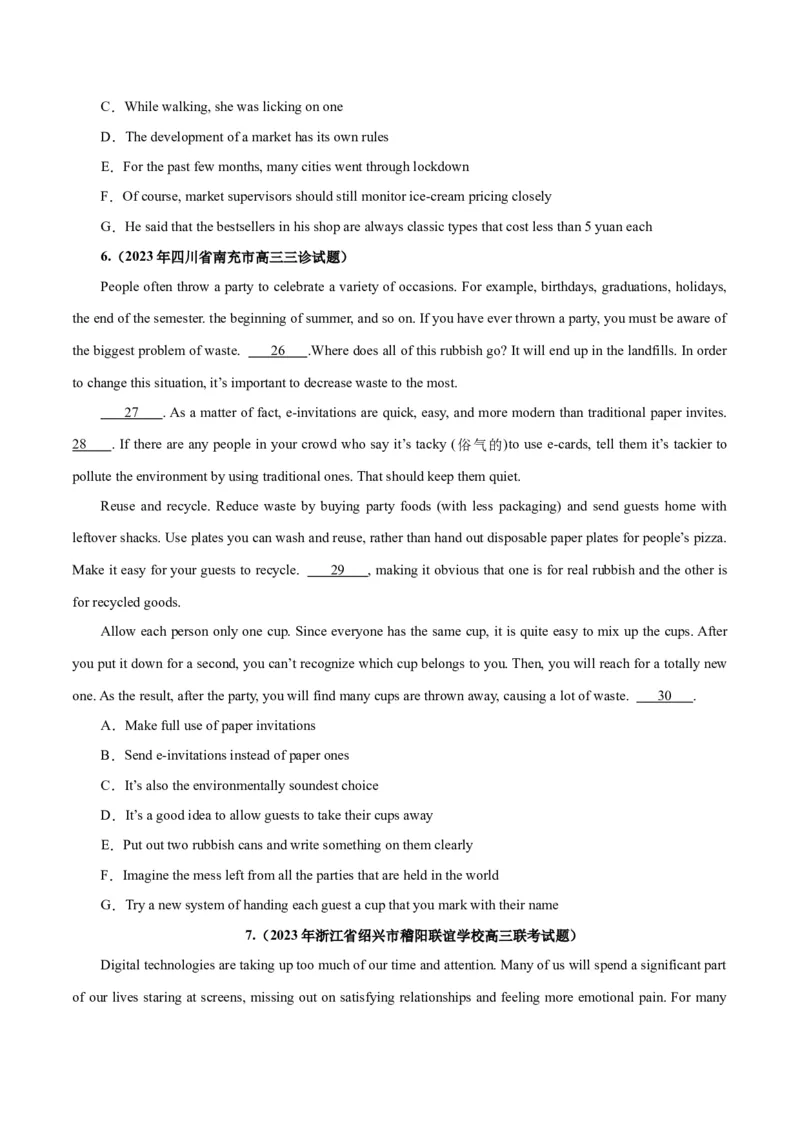 专题24阅读理解之七选五-2024年新高考英语一轮复习练小题刷大题提能力（原卷版）_03高考英语_新高考复习资料_2024年新高考资料_一轮复习资料_第二部分刷大题_阅读+完形填空+语法填空