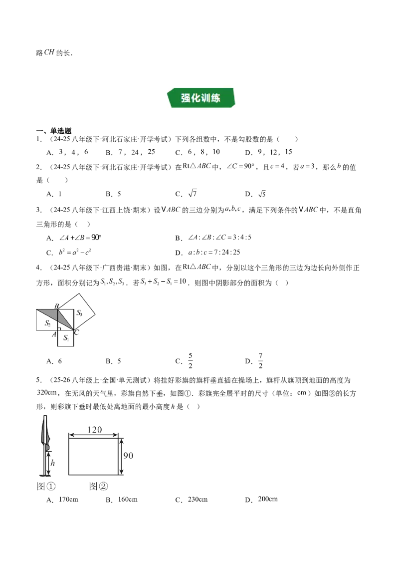专题1.4第一章复习勾股定理（4大考点10大题型强化训练）（高效培优讲义）（学生版）_北师大初中数学_8上-北师大版初中数学_初中数学北师大8上-2025秋季新版_第二套推荐25