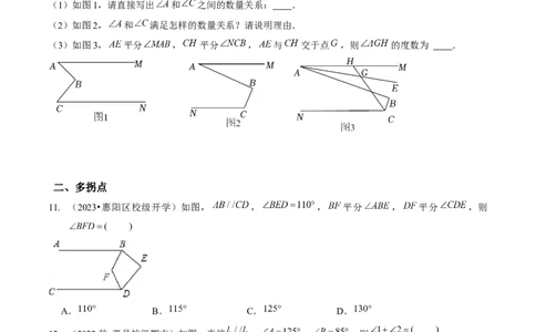 专题训练平行线的拐点问题（原卷版）_北师大初中数学_7下-北师大版初中数学_7下-初中数学北师大版（旧版）赠送_06专项讲练