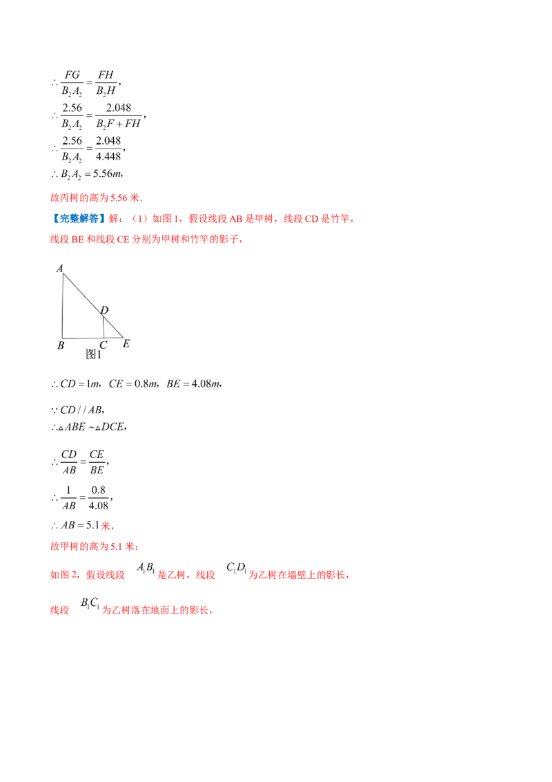 专题12相似三角形的应用（解析版）_北师大初中数学_9上-北师大版初中数学_06专项讲练_挑战压轴题2022-2023学年九年级数学上册压轴题专题精选汇编（北师大版）