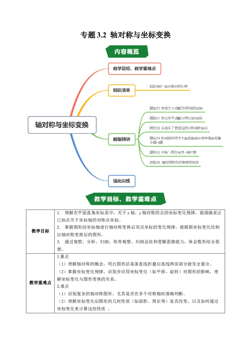 专题3.2轴对称与坐标变换（高效培优讲义）（学生版）_北师大初中数学_8上-北师大版初中数学_初中数学北师大8上-2025秋季新版_第二套推荐25_08专项讲练