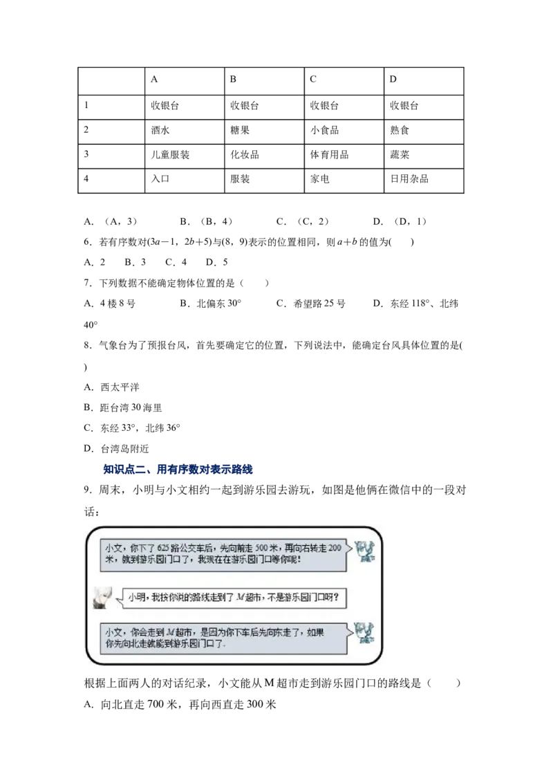 专题3.2确定位置（专项练习）-2021-2022学年八年级数学上册基础知识专项讲练（北师大版）_北师大初中数学_8上-北师大版初中数学_旧版_06专项讲练