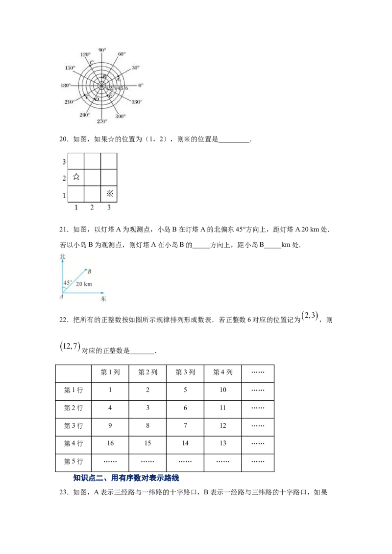 专题3.2确定位置（专项练习）-2021-2022学年八年级数学上册基础知识专项讲练（北师大版）_北师大初中数学_8上-北师大版初中数学_旧版_06专项讲练