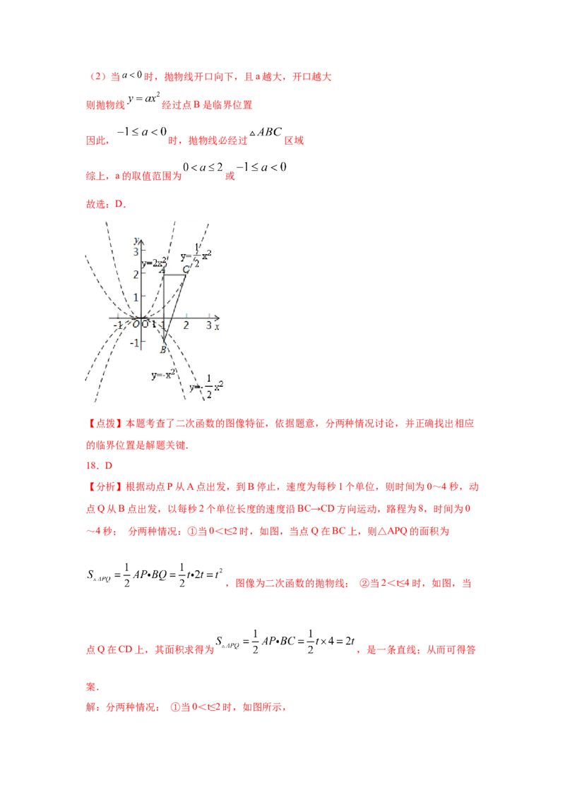 专题2.6二次函数y=ax&sup2;(a&ne;0)的图像与性质（巩固篇）（专项练习）_北师大初中数学_9下-北师大版初中数学_05习题试卷_1课时练习_同步练习（第2套）