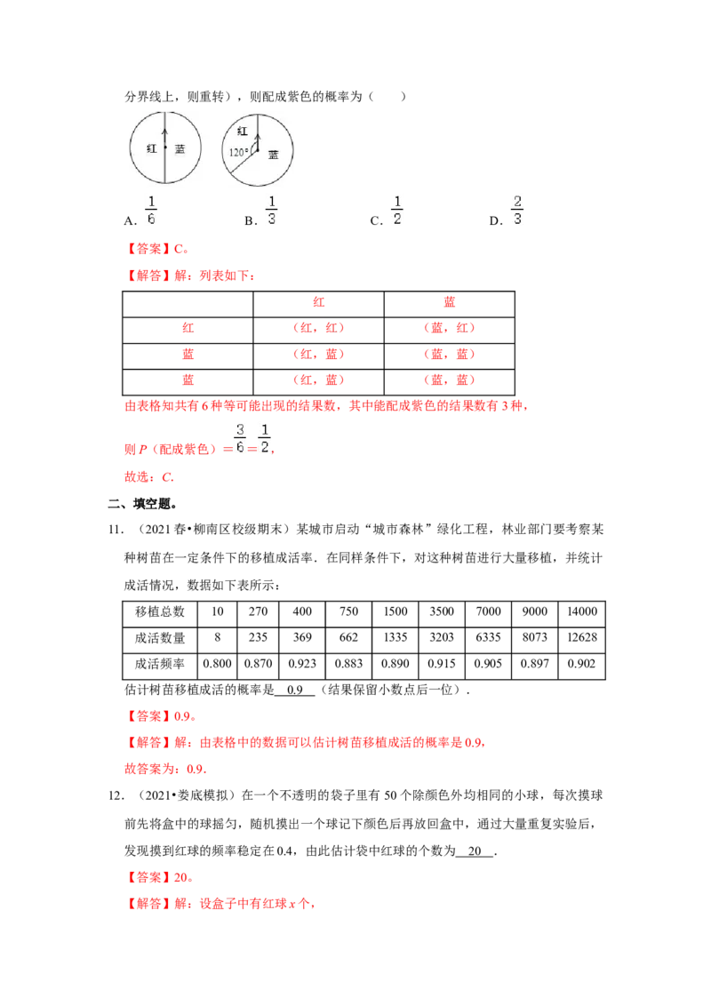 专题3概率进一步认识（能力提升）（解析版）_北师大初中数学_9上-北师大版初中数学_06专项讲练_2022-2023学年九年级数学上册《同步考点解读&bull;专题训练》（北师大版）