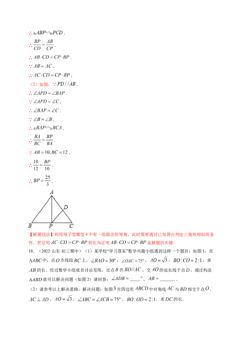 专题4.9相似三角形的六大基本模型（解析版）_北师大初中数学_9上-北师大版初中数学_06专项讲练_高频考点2022-2023学年九年级数学上册同步高频考点专题突破（北师大版）