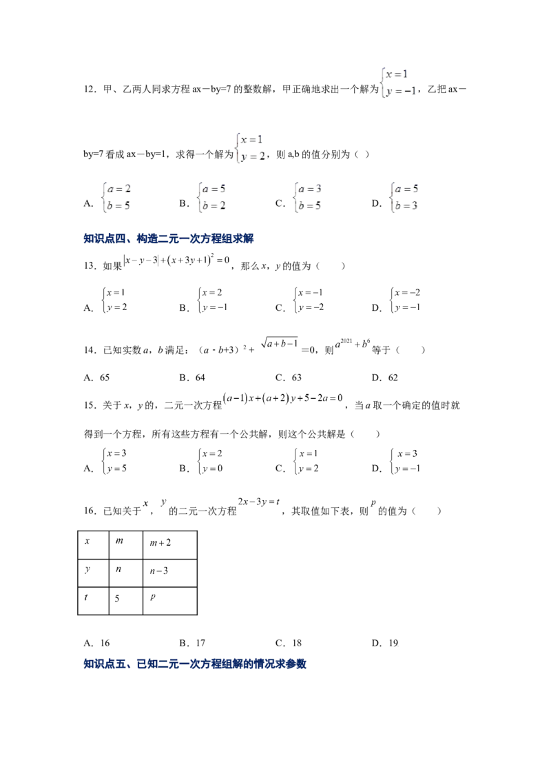 专题5.12求解二元一次方程组题型分类专题（专项练习）（巩固篇）-2021-2022学年八年级数学上册基础知识专项讲练（北师大版）_北师大初中数学_8上-北师大版初中数学_旧版_06专项讲练