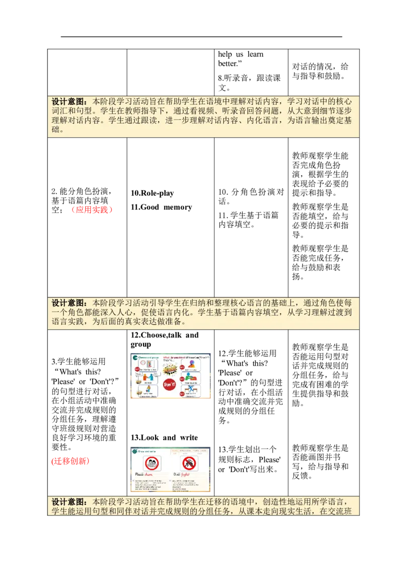 Unit1Classrules单元整体教学设计表格式（5课时）_4下-新英语人教PEP版（2026持续更新）_04教案（多套齐全）_单元整体教学设计表格式（5课时）