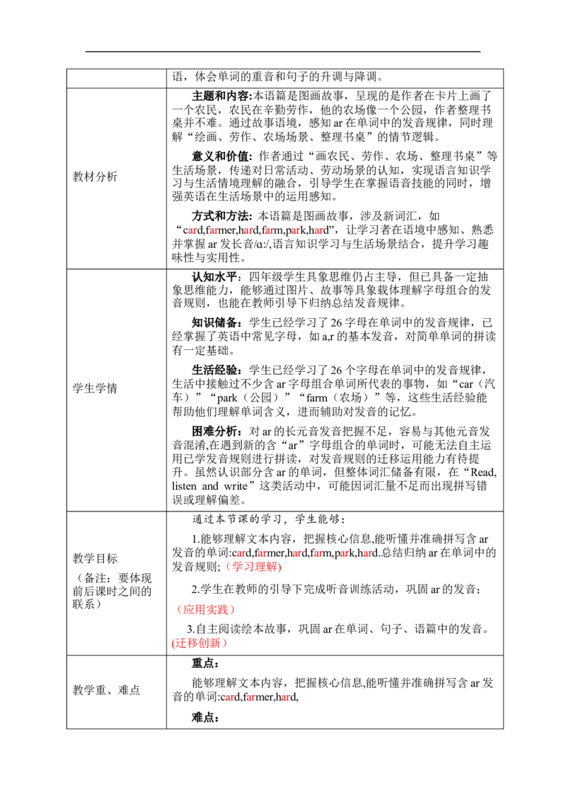 Unit1Classrules单元整体教学设计表格式（5课时）_4下-新英语人教PEP版（2026持续更新）_04教案（多套齐全）_单元整体教学设计表格式（5课时）