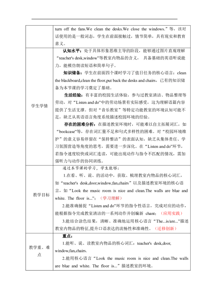 Unit1Classrules单元整体教学设计表格式（5课时）_4下-新英语人教PEP版（2026持续更新）_04教案（多套齐全）_单元整体教学设计表格式（5课时）