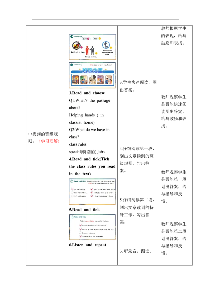 Unit1Classrules单元整体教学设计表格式（5课时）_4下-新英语人教PEP版（2026持续更新）_04教案（多套齐全）_单元整体教学设计表格式（5课时）